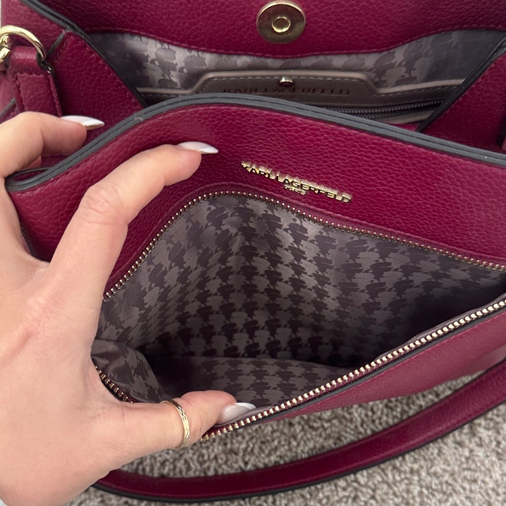 Karl Lagerfeld Deep Red Shoulder Bag with Gold Chain - Picture 5 of 7